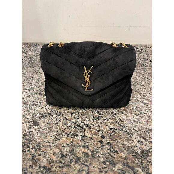 YSL Saint Laurent Medium Loulou Black Suede Gold Hardware SPB-JB 334400 - Picture 1 of 15